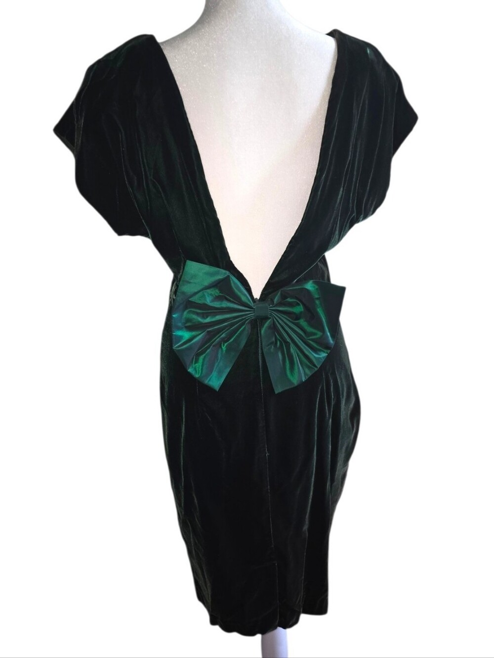 Vintage 80s Ann Taylor Green Velvet Plunging Back With Bow Size 8 USA Made - Picture 3 of 5